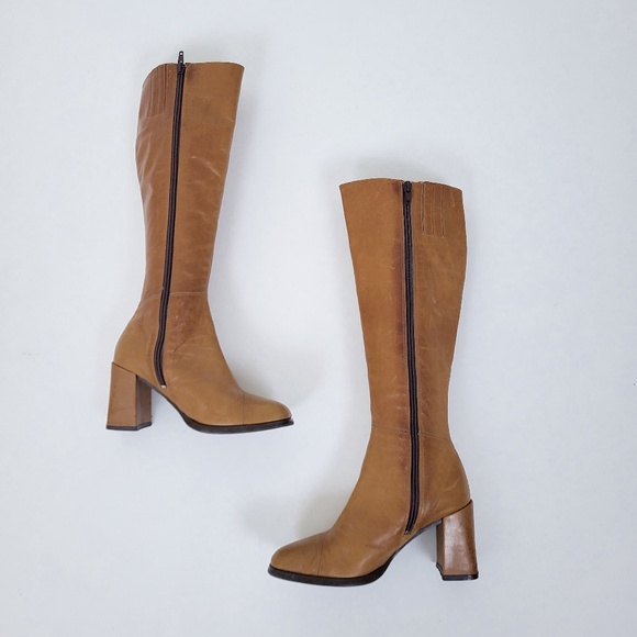 90's Aldo Square Toe Boots block heel chunky fitted tight side zipper calf - Picture 12 of 15